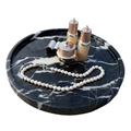 Real Natural Round Marble Tray for Bathroom, Genuine Marble Stone Vanity Tray, Luxury Storage Trays for Kitchen, Vanity, Home Decor, Dresser, Non-Resin/Non-Ceramic, 11"x 0.9", Black