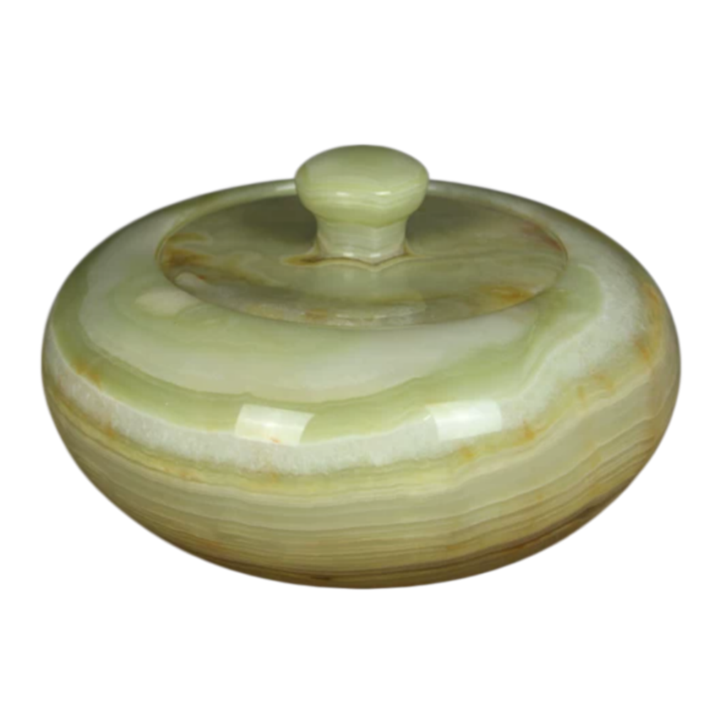 Natural Green Onyx Lidded Jar - Decorative Stone Storage Container for Spices, Candy & Jewelry