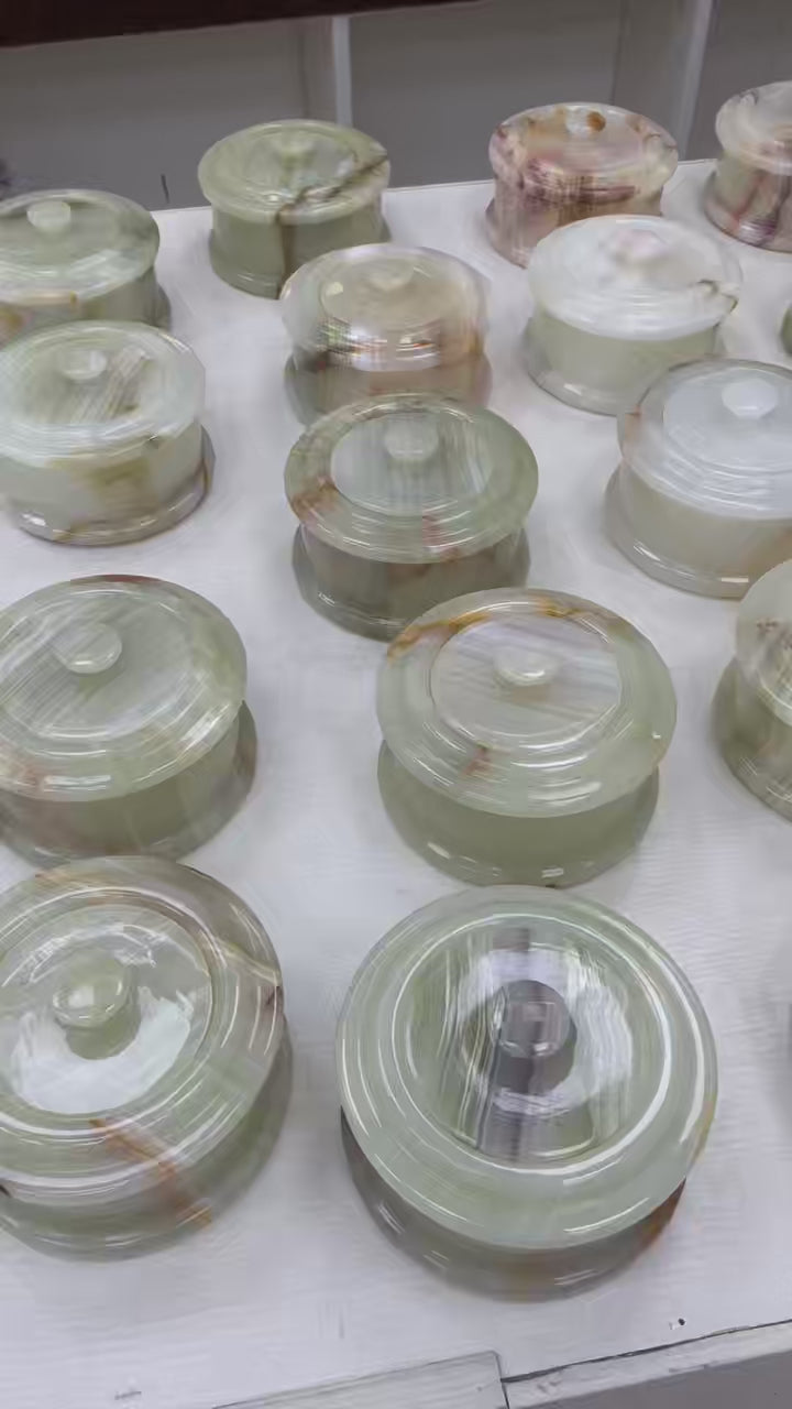Green Onyx Stone Salt & Spice Jar with Lid - Luxury Kitchen Storage Container